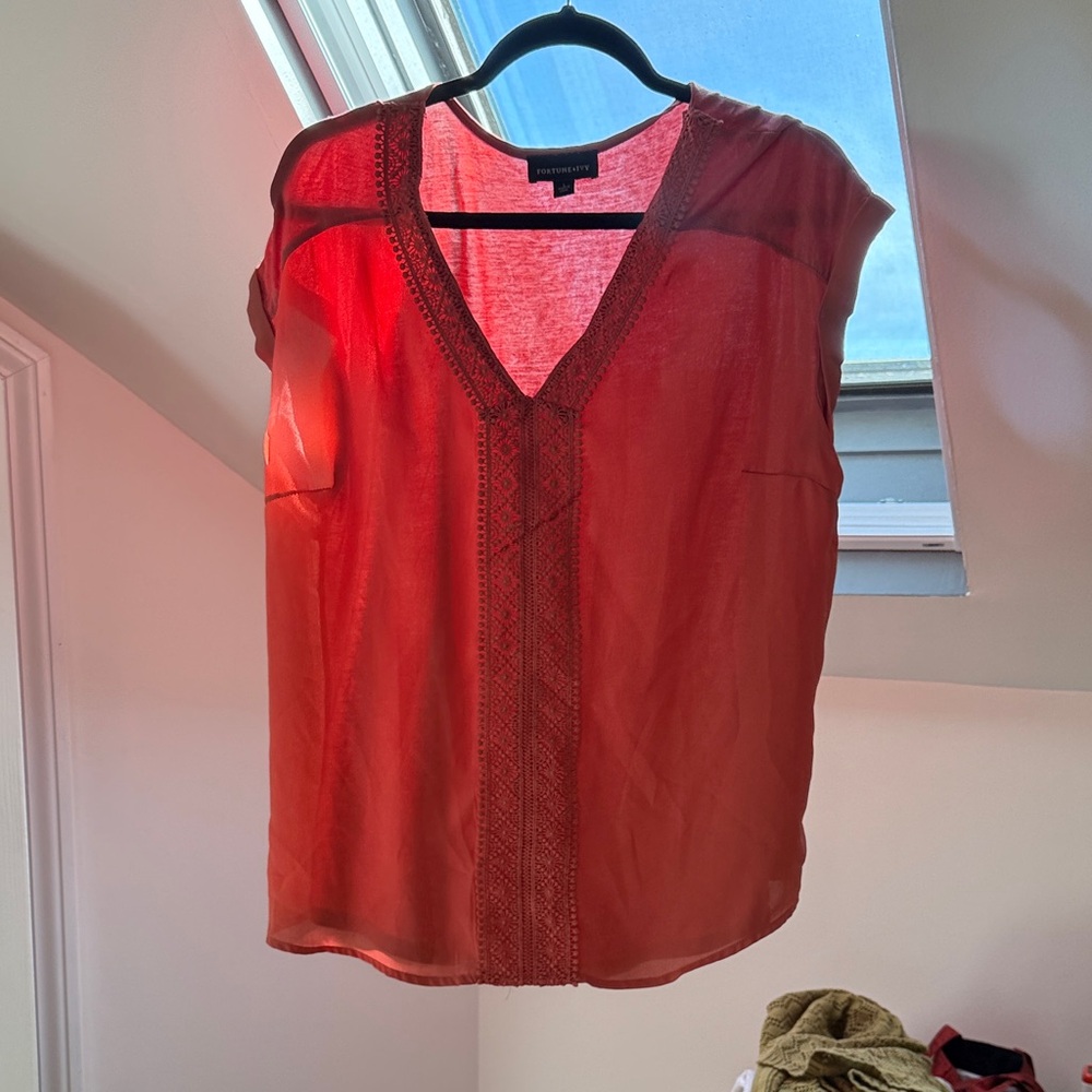 Elegant Red Blouse with Lace Trim